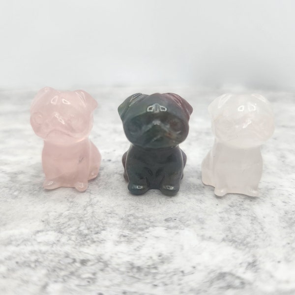 Miniature Pug Dog Breed Mini Crystal Carving - U PICK - Cute Sitting Dog Gemstone Display