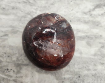 Small Fire Quartz Palm Stone - Natural Crystal with Rainbow