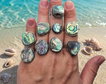 Bague en véritable coquillage d'ormeau - Bijoux de plage en plaqué argent sterling .925 # 3 AU CHOIX