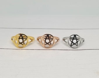 Thin & Dainty Wiccan Pentacle Pentagram Celtic Knot Ring Sizes 7-10, Silver - Gold - Rose Gold