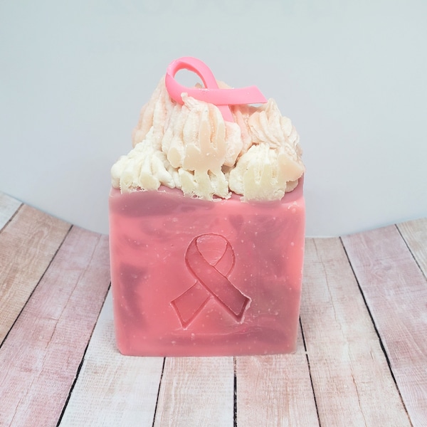 Breast Cancer Awareness Pink Ribbon Cold Process Bar Soap, Pink Berry Mimosa Scented