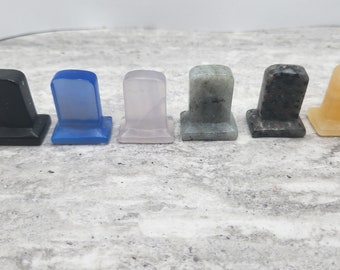 Mini Tombstone Grave Stone Natural Crystal Carving - Carved Cemetery Spooky Head Stone - Natural Gemstone - YOU PICK