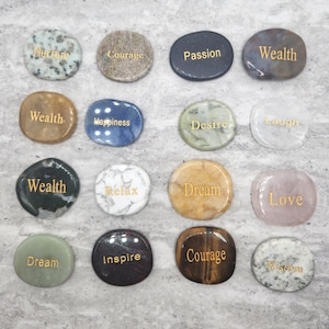 UPDATED Inspiration Motivation Engraved Word Crystal Palm Stones Worry Stone - Pocket Size Travel Crystals - You Pick