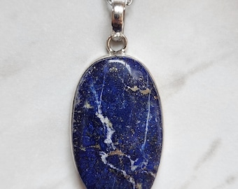Lapis Lazuli Genuine Crystal .925 Sterling Silver Plated Pendant w/ Necklace #2