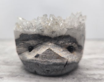 Needle Quartz Rough Crystal Cluster Hedgehog Cute Pet Rock - Natural Gemstone #123