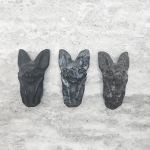 Hangable Hanging Bat Crystal Carving Carved Bat Display Piece - Yooperlite Black Obsidian Larvikite #4581