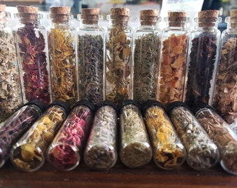 Wiccan Spell Crafting Dried Flower Herb Salts Botanical Ritual Potion Items, YOU CHOOSE, Glass Bottle (1 piece)