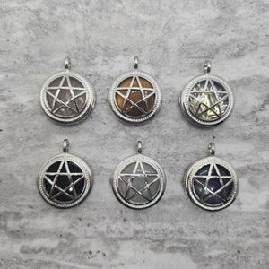 Wiccan Religion Pentacle Pentagram Natural Stone Cage Pendant Necklace
