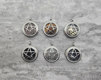 Wiccan Religion Pentacle Pentagram Natural Stone Cage Pendant Necklace