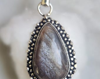 Chocolate Moonstone Crystal .925 Sterling Silver Plated Pendant w/ Necklace - Tear Drop