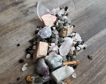 1 jar- 14 ounces Mixed Crystal Confetti, Rough & Tumbled Pieces, Charms