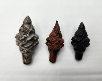 Mini Ice Cream Cone Crystal Carving - Natural Crystal Carving Miniature - Yooperlite Black Obsidian Mahogany Obsidian