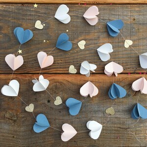 Paper garland - blue, light peach, white hearts - wedding decoration, children's room, baby room, birthday, baptism, party