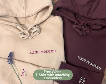 Personalised Roman Numeral Hoodie | Custom Embroidered Date Sweatshirt | Anniversary / Birthday Gift
