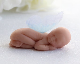 Little Angel Baby with Butterfly Wings - Miscarriage Gift - Baby Loss Keepsake Memorial Polymer Clay Mini Baby - Blue Wings