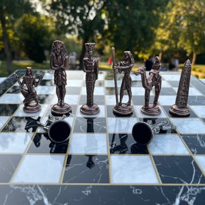 Egyptian Gifts, Custom Chess Set, Chess and Checkers, Unique Chess Set, Marble Chess Set, Egyptian Figure Chess Set, Medieval Chess Set