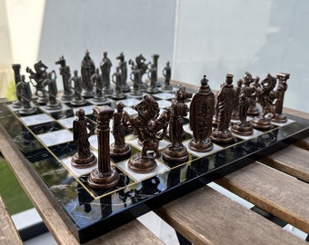 Wooden Chess Board with Metal Chess Figures, Classic Chess Pieces, Chess Set with Marble/Walnut/Mosaic Pattern Chess Board, Chess Sets