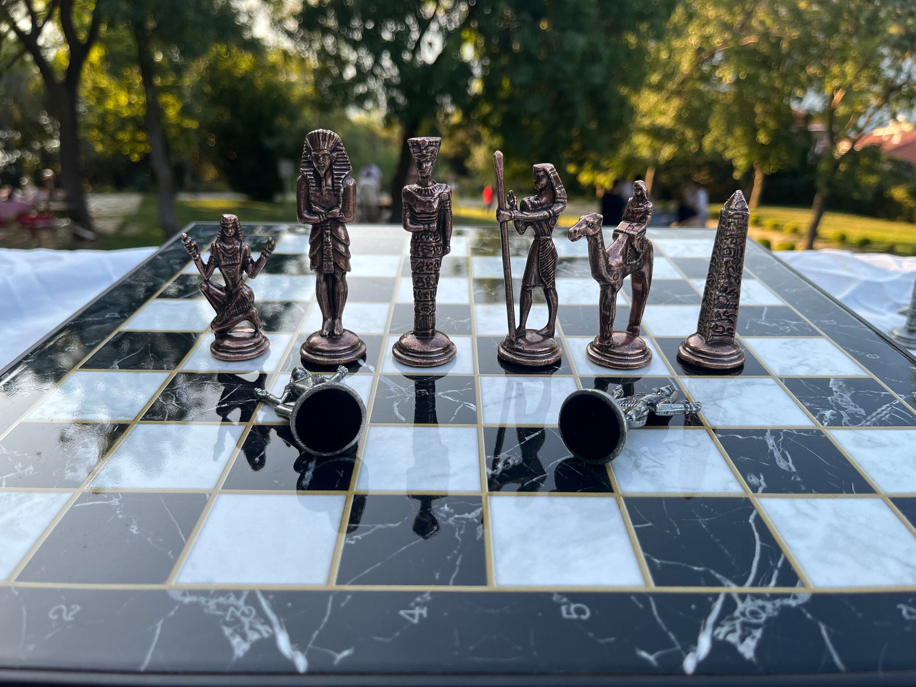 Jogo de Xadrez Medieval Rústico Coleção Temático Peças Chess Set Tabuleiro  Preto Branco Grande