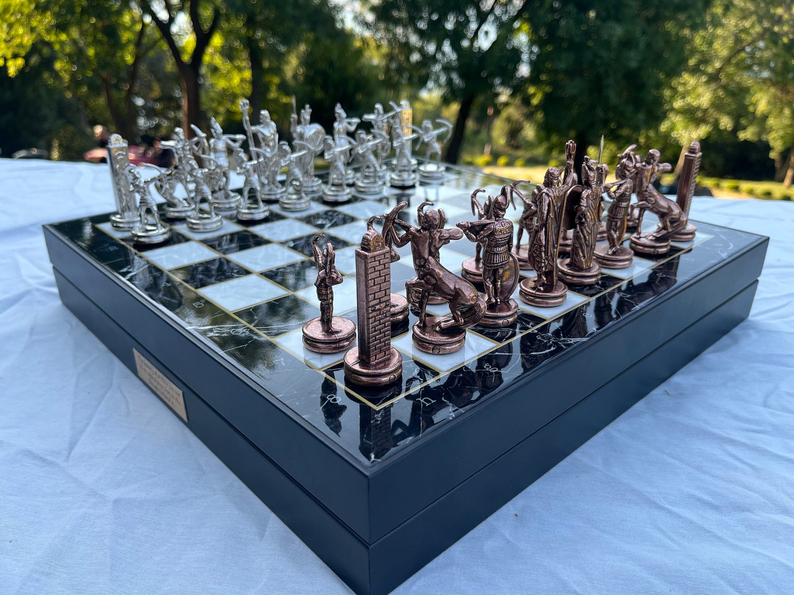 14.5'' Personalized Marble Look Chess Set Greek - Etsy