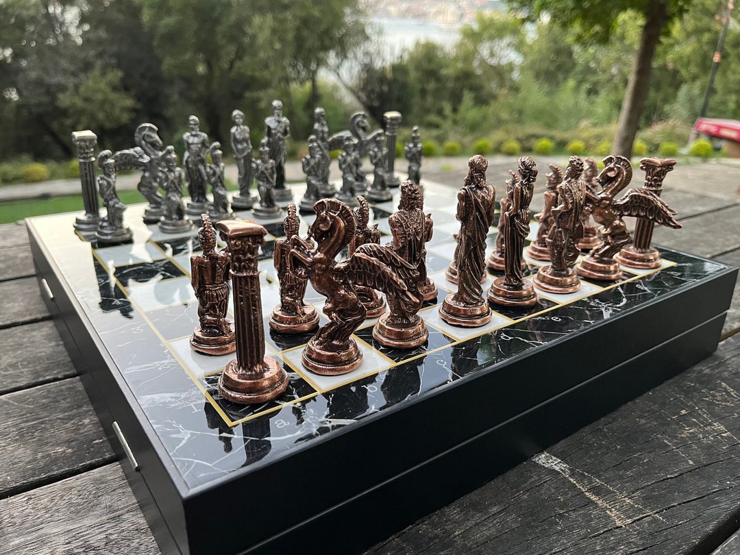 Clearance - Solid Handmade Brass Chess Pieces With Premium Chess Board in  Shiny Grey & Silver Color