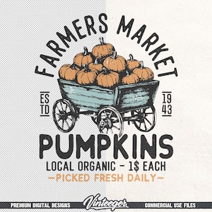 Bauern Markt Png | Retro Herbst Design Png | Herbst Sublimationsdesign | Herbst Grafik Png | Bauernhof frische Kürbisse Png | Kürbisse Warenkorb png Bild 6