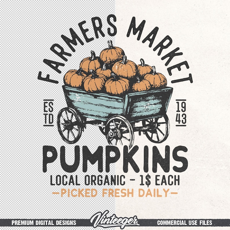 Bauern Markt Png | Retro Herbst Design Png | Herbst Sublimationsdesign | Herbst Grafik Png | Bauernhof frische Kürbisse Png | Kürbisse Warenkorb png Bild 6