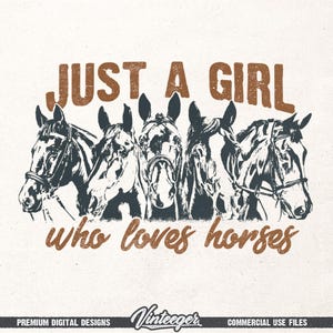 Gewoon een meisje dat van paarden houdt, png | Western-shirtontwerp, png | Sublimatie van plattelandsmeisjes | Paardenliefhebber Png | Retro paardillustratie png afbeelding 1