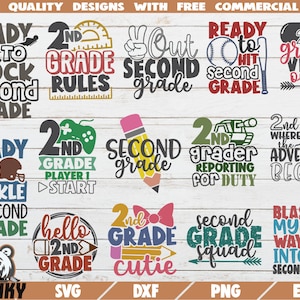 Second Grade bundle SVG - 14 Designs - Cut files - DXF files - 2nd grade shirt svg - Second grade quotes - cute 2nd grade - Back to school