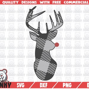 Geruite herten met rode neus SVG-cut bestand-DXF-bestand-Rudolph SVG-Santa Claus SVG-kerst shirt SVG-vakantie SVG-Buffalo geruite SVG