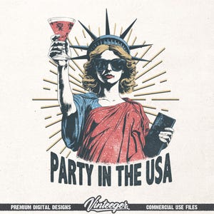 Fiesta en EE. UU. Png / Sublimación del 4 de julio / Diseño de camiseta del Día de la Independencia / Diseño patriótico Png / Impresión de camiseta de la Estatua de la Libertad imagen 1