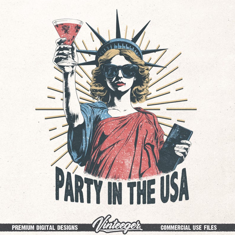 Fiesta en EE. UU. Png / Sublimación del 4 de julio / Diseño de camiseta del Día de la Independencia / Diseño patriótico Png / Impresión de camiseta de la Estatua de la Libertad imagen 1