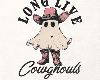 Long live cowghouls Png | Western Halloween design | Funny Halloween graphic | Cowgirl shirt design | Cute ghoul Png | Retro Halloween Png