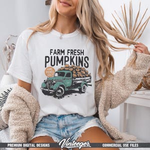 Boerderij verse pompoenen png | Retro herfstontwerp | Herfstsublimatie, png | Vintage herfstafbeelding | Herfstshirtprint png | Pompoenenwagen png afbeelding 4