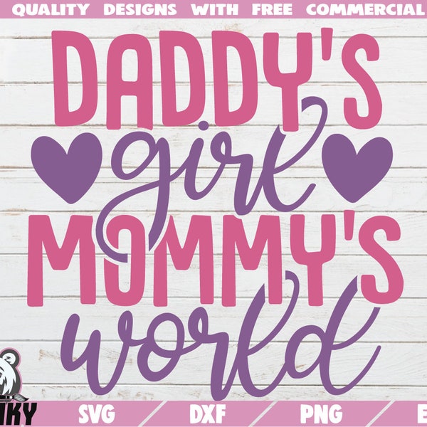 Daddy's girl Mommy's world SVG - Instant download - Printable cut file - Commercial use - Baby girl svg - Newborn girl svg - Baby onesie svg