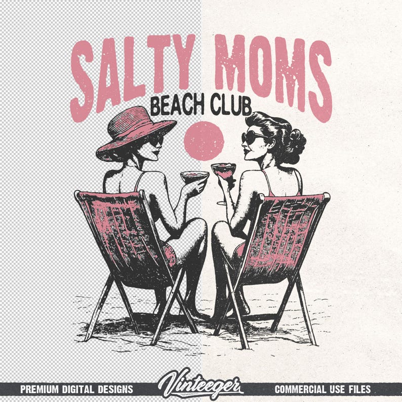 Salty moms beach club PNG, Retro summer printable graphic, Vintage beach t-shirt design PNG, Trendy summer sublimation design image 6