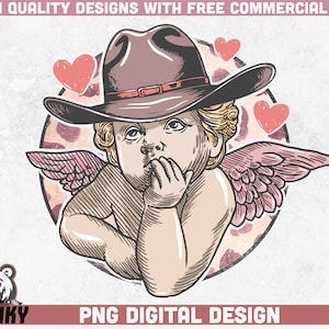 Vaquero Cupido Png / Diseño de sublimación del día de San Valentín / Cupido occidental Png / Camisa retro del día de San Valentín Png / Country Valentine Png