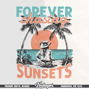 Forever chasing sunsets Png | Beach cowgirl design | Beach shirt sublimation | Summer T-shirt design | Retro beach design Png | Digital image 6