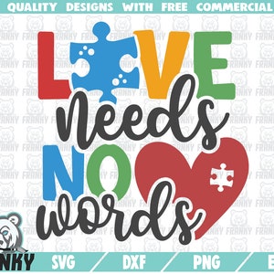 El amor no necesita palabras SVG - Descarga instantánea - Archivo de corte imprimible - Uso comercial - Conciencia del autismo SVG - Camisa de autismo svg - Rompecabezas - corazón