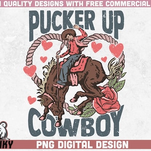 Diseño del día de San Valentín occidental Png / Pucker up vaquero Png / Descarga instantánea / San Valentín occidental Png / Día de San Valentín retro Png / Digital