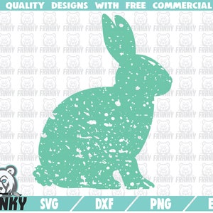 ディストレスト バニー SVG - DXF ファイル - カット ファイル - イースター バニー SVG - イースター シャツ SVG - バニー SVG - ディストレスト - グランジ SVG - バニー シルエット