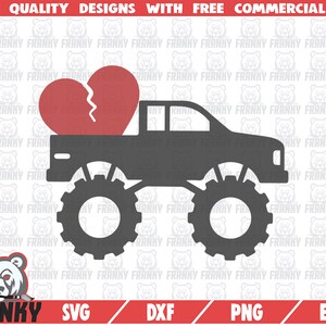 Monster truck SVG - Cut file - DXF file - Broken heart SVG - Valentine&#39;s day svg - Valentine boy svg - Valentines day shirt - Silhouette svg