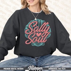 Salty soul Png | Beach shirt design | Seashell Png | Retro summer sublimation Png | Beach girl shirt print | Tropical design Png | Digital image 4