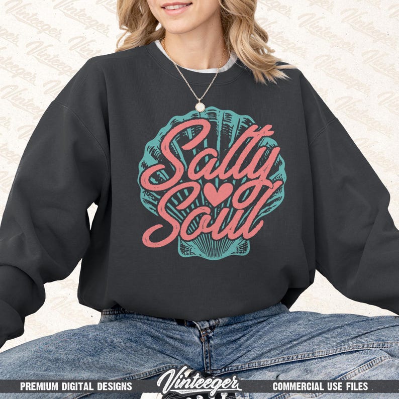 Salty soul Png | Beach shirt design | Seashell Png | Retro summer sublimation Png | Beach girl shirt print | Tropical design Png | Digital image 4