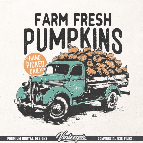 Farm fresh pumpkins Png | Retro fall design | Fall sublimation png | Vintage fall graphic | Autumn shirt print Png | Pumpkins truck Png