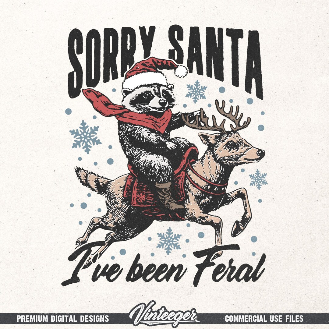 Retro Christmas PNG – Funny Raccoon With Santa Claus Hat Graphic for T ...