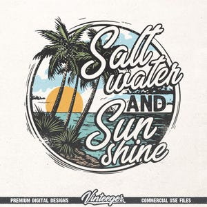 Salt water and Sun shine Png | Summer shirt design Png | Summer sublimation design | Distressed beach shirt print | Retro beach design Png