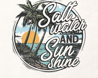 Salt water and Sun shine Png | Summer shirt design Png | Summer sublimation design | Distressed beach shirt print | Retro beach design Png
