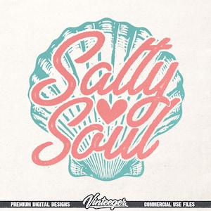 Salty soul Png | Beach shirt design | Seashell Png | Retro summer sublimation Png | Beach girl shirt print | Tropical design Png | Digital image 1