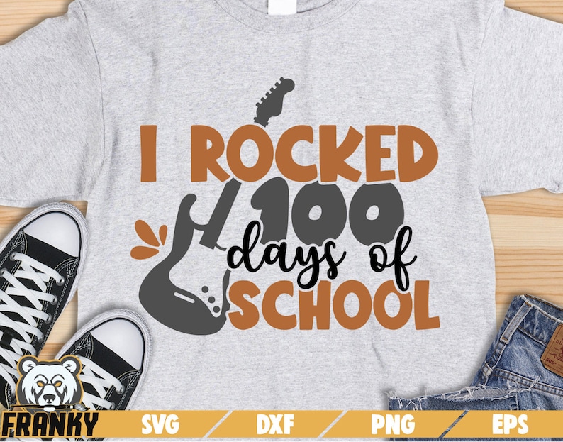 DXF file Cut file I rocked 100 days of school SVG 100 days shirt svg 100th day of school svg School shirt svg- Electric guitar svg