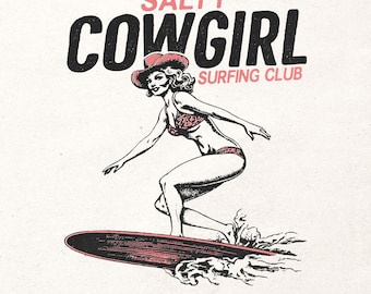 Salziges Cowgirl Surfing Club PNG, Küsten Cowgirl T-Shirt Grafik PNG, Western Sommer digitales Design, Strand Cowgirl druckbare Grafik, Digital